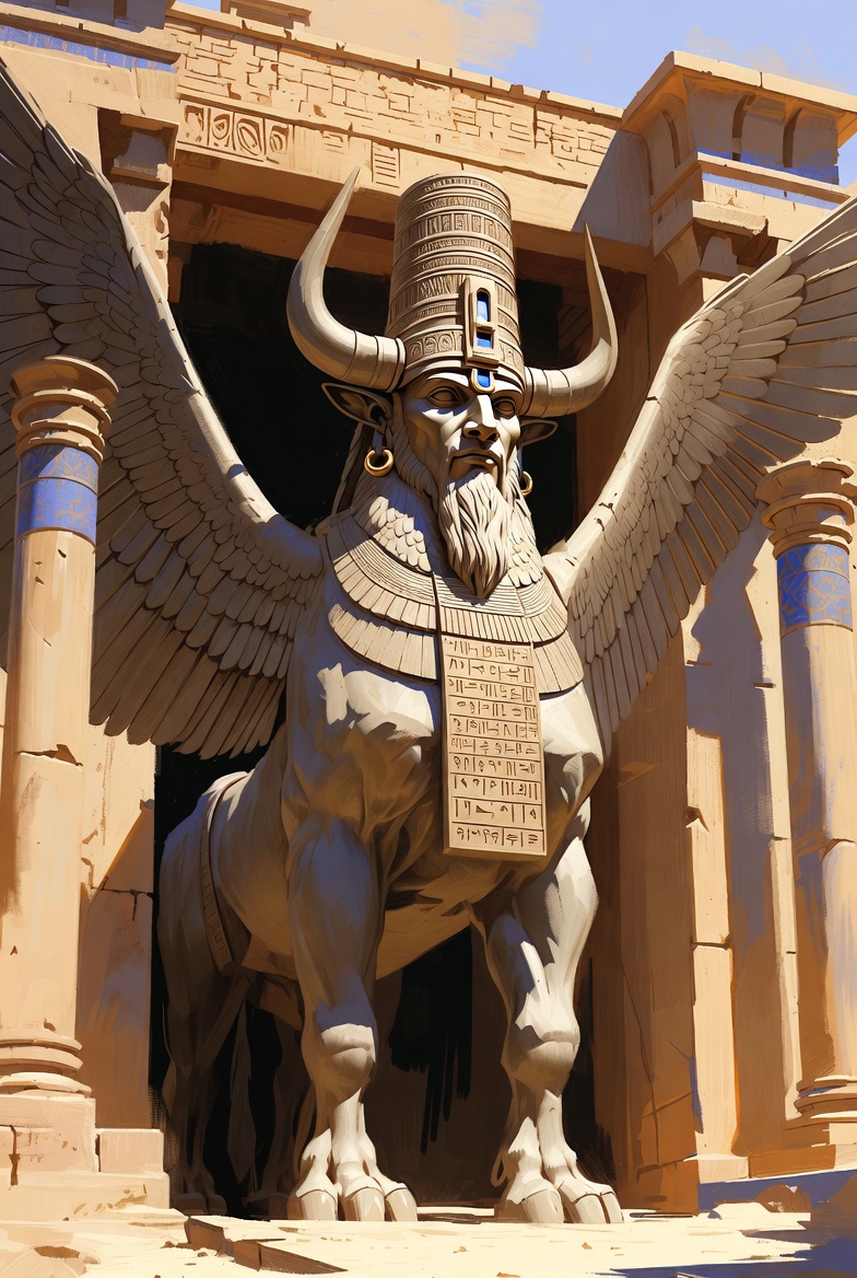 Lamassu — winged gate guardian, a T3 melee combat unit in the Mesopotamian badlands army