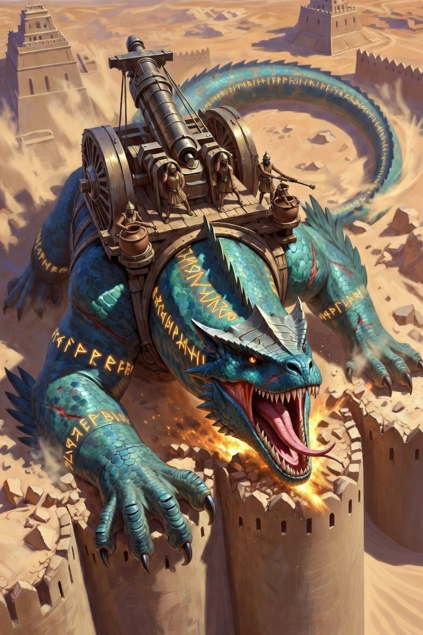 Mushussu Colossus — colossal siege dragon, a T2 siege combat unit in the Mesopotamian badlands army
