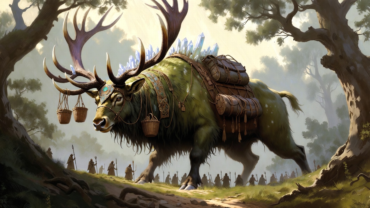 Cernunnos Stag — crystalline majesty beast serving as a T3 transport carrier in the Celtic grassland army